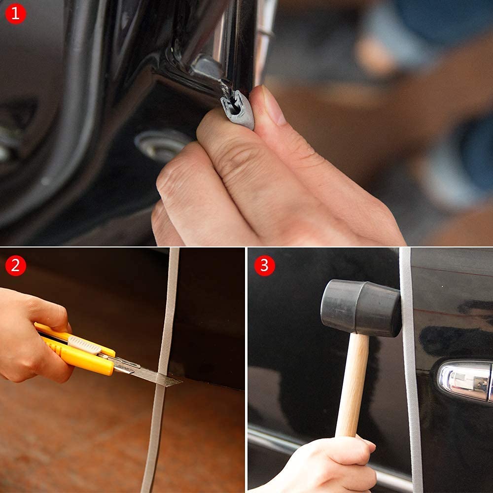 Winunite 65.6Ft(20M) Light Gray Car Door Protector Edge Guards Car Door Edge Guards, Universal Fit, Rubber, No Glue, U Shape, Fa