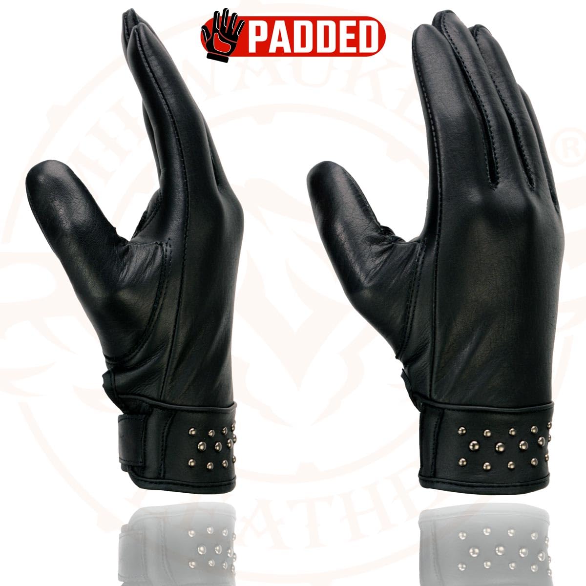 Milwaukee Leather MG7760 Women's Black Leather Gel Palm Lightweight Motorcycle Hand Gloves W/Stylish Wrist Detailing - Medium