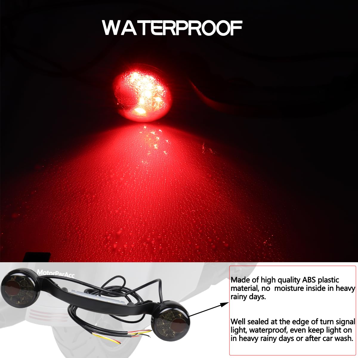 MotoParAcc Rear Bullet LED Turn Signals Light Bar Integrated Turn Signals Motorcycle Brake Tail Lights Compatible with Harley To