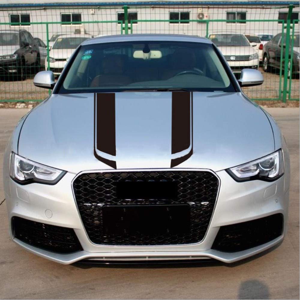LANZMYAN Car Hood Decal Sticker DBS002 - Black Vinyl Racing Stripe for Modified Vehicles