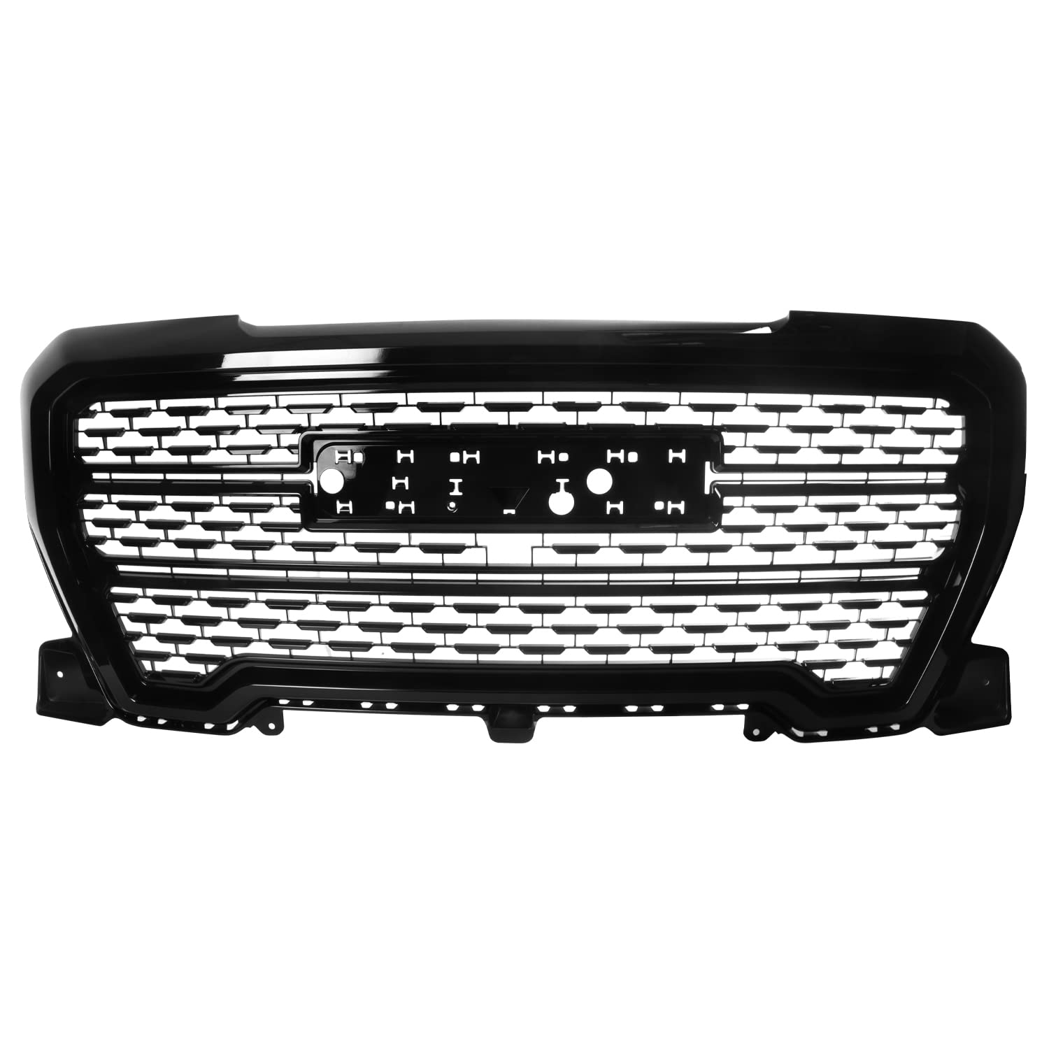 Spec-D Tuning Polished Black Denali Style Front Bumper Hood Upper Grille Compatible With 2019-2021 Gmc Sierra 1500