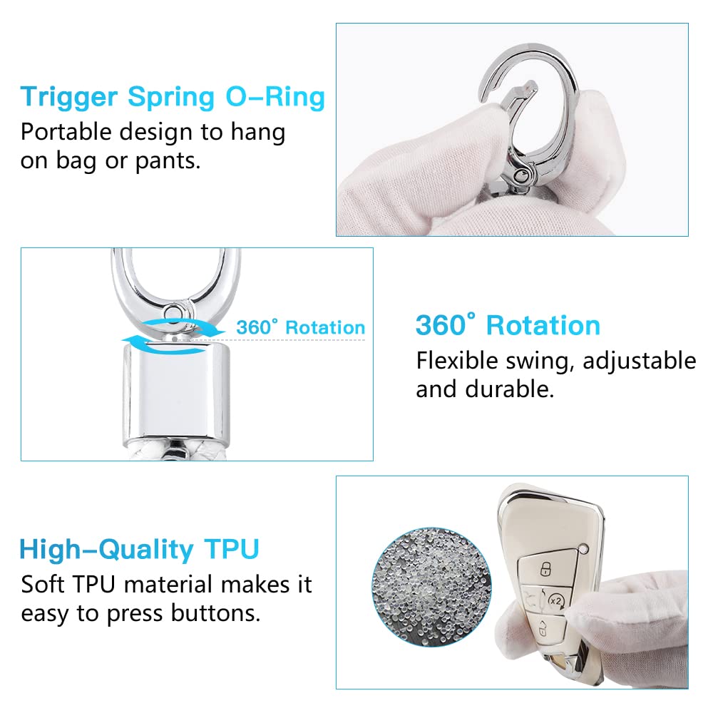 1797 VW Key Fob Cover for Type C, TPU Material, 4 Button, White Silver, Compatible with Jetta Tiguan Arteon Atlas Taos