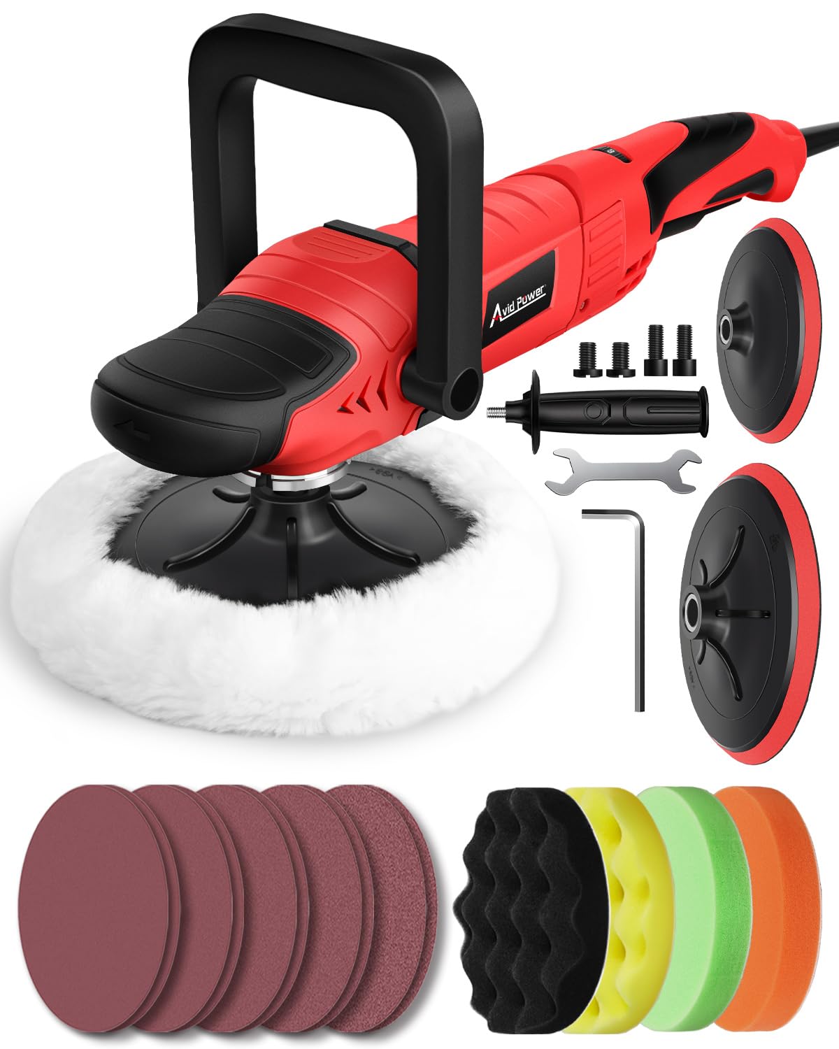 AVID POWER Car Buffer Polisher, 6 Variable Speed 1000-3500 RPM, Rotary Buffer Waxer Kit with 6-inch and 7-Inch Backing Plate, 12