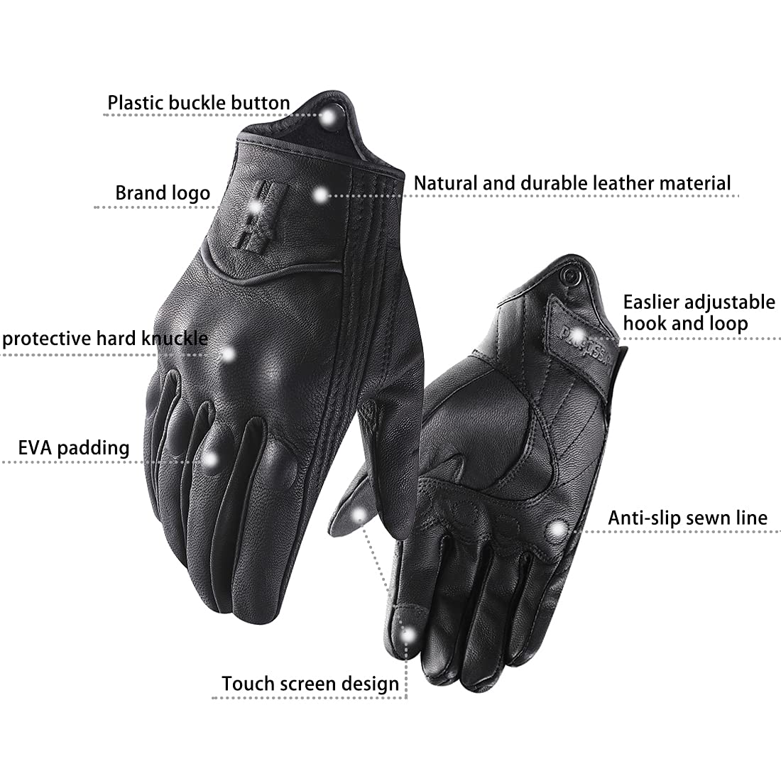 Harssidanzar Motorcycle Gloves For Men,Leather Touch Screen Riding Driving Gloves Gm028,Black, Size Xs