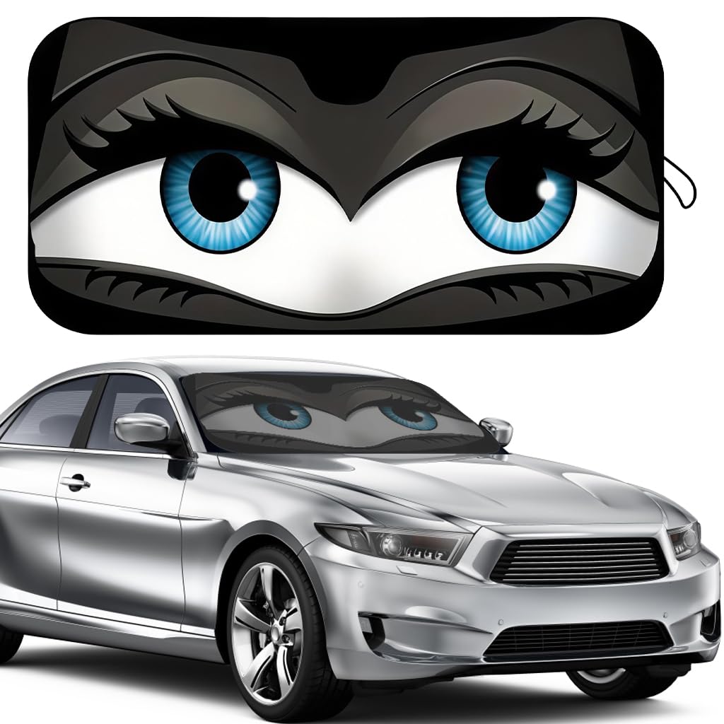 STHIRA Car Windshield Sun Shade, Foldable Car Front Window Sunshade, Funny Eyes Sun Visor Cartoon UV Protection Heat Reflective 