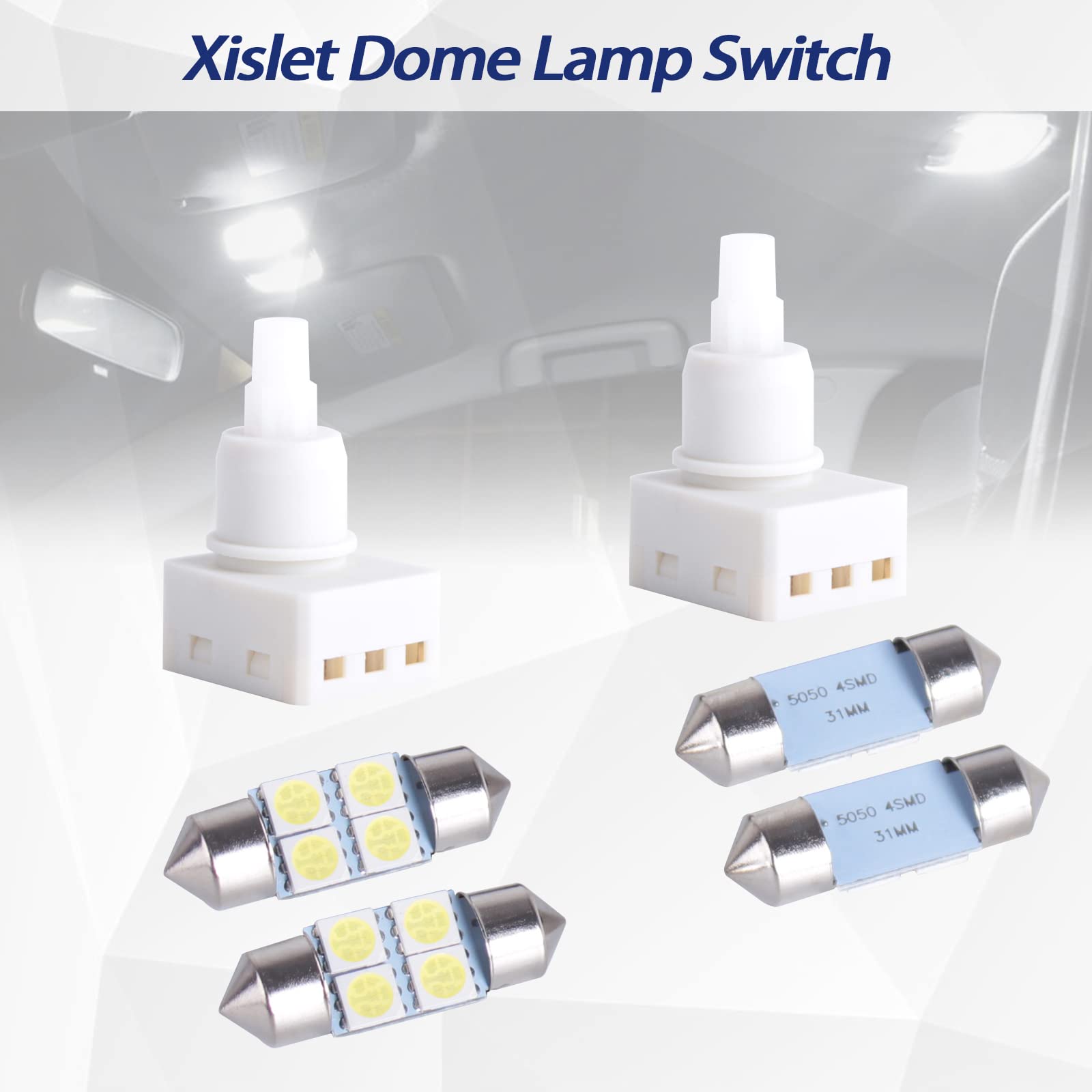 Xislet Dome Lamp Switch Kit with 4 Bulbs, Metal, Model XZDL001, Compatible with Honda Tundra, Odyssey, Accord, Pilot, Acura, Dodge Ram