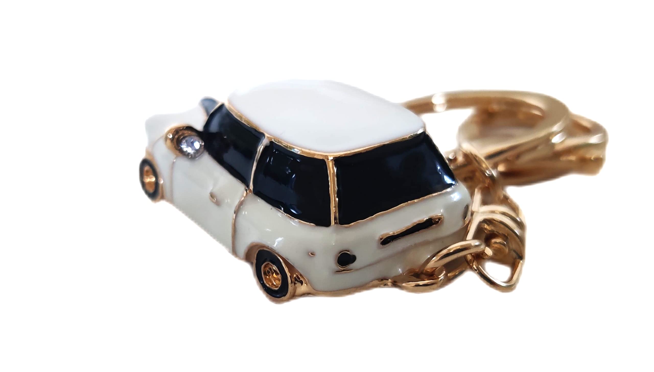 RK Gifts Mini Car Keychain - Rhinestone Detail, Small Size, Metal, White with Gold Trim