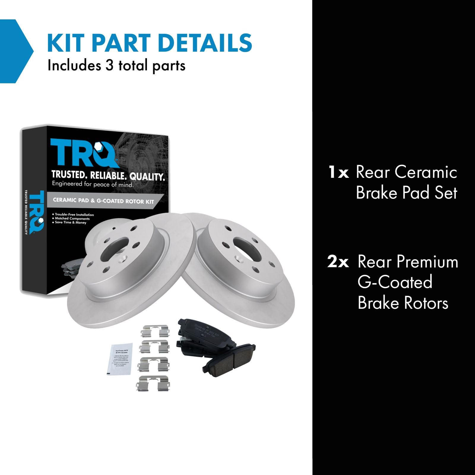 Trq Rear Brake Pad & Rotor Kit Ceramic Premium G-Coated Compatible With 2013-2017 Buick Encore