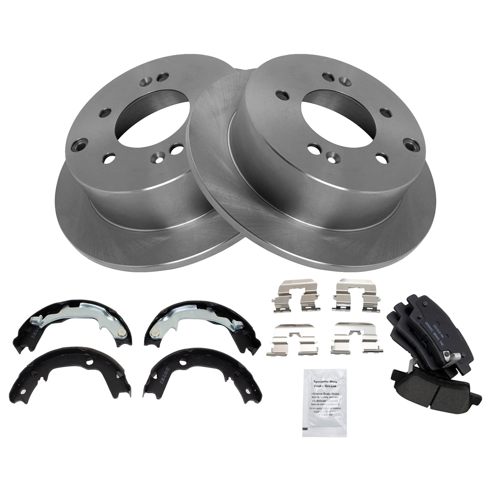 Trq Rear Brake Pad & Rotor Kit Brake Pads Brake Rotor Parking Brake Shoe Set Ceramic Compatible With 2010-2013 Kia Soul