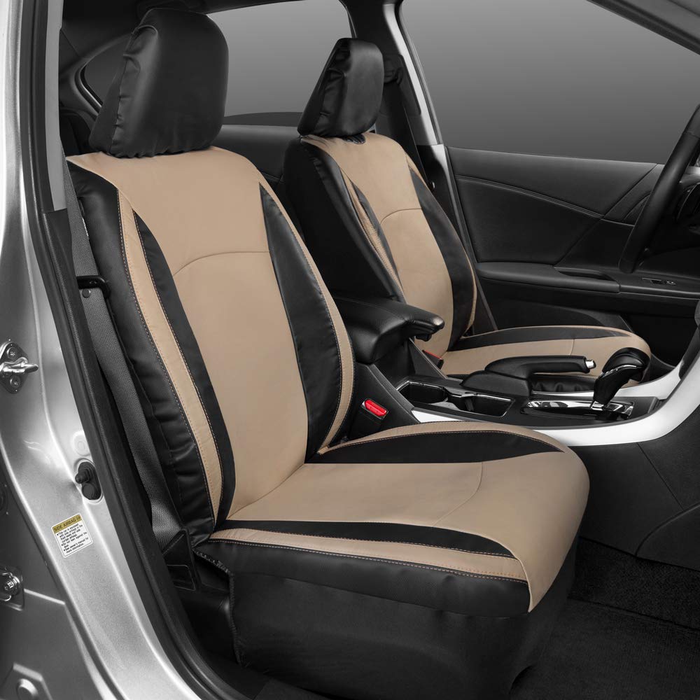 Motor Trend Beige Faux Leather Car Covers for Front Seats - Premium Automotive Bucket Seat Covers, Made for Vehicles with Remova