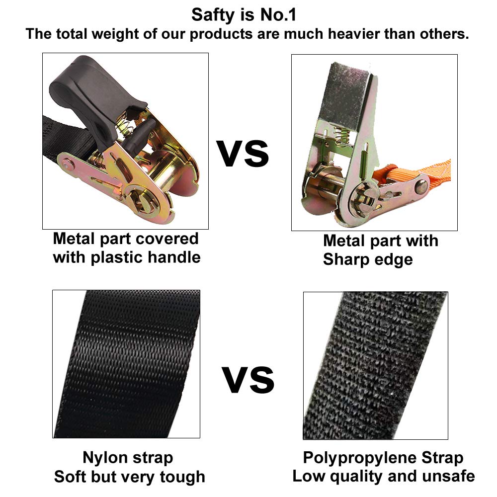Endless Ratchet Tie Down Straps Heavy Duty Cargo Tie Downs, Durable Nylon Black Strap Down Ratcheting Securing Straps, Track Spring Fittings, Tie-Down Motorcycles, Trailer Loads, Kayak (20Ft - 4Pack)