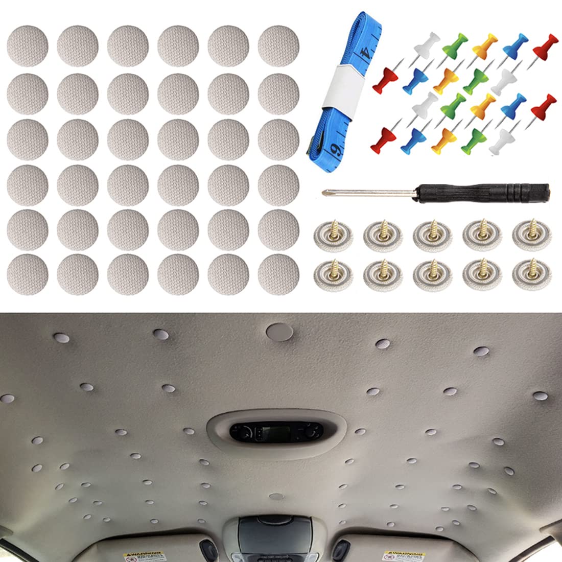 RICWINA 60 pcs Automotive Car Roof Headliner Repair Button, Universal Auto Roof Snap Rivets Retainer Design for Car Roof Flannel