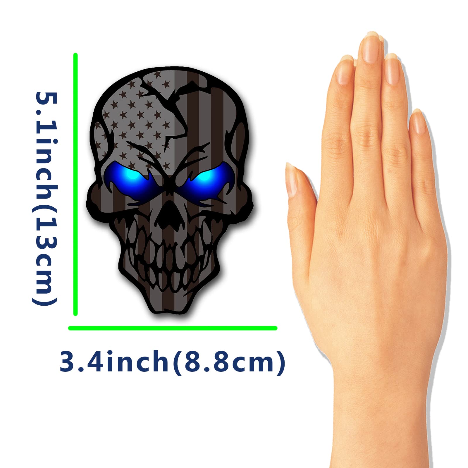 NIUBIPRO 2 Pack Skull Decals - 5.1" Black Reflective Vinyl Stickers for Cars, Trucks, Laptops - UV Fade Resistant