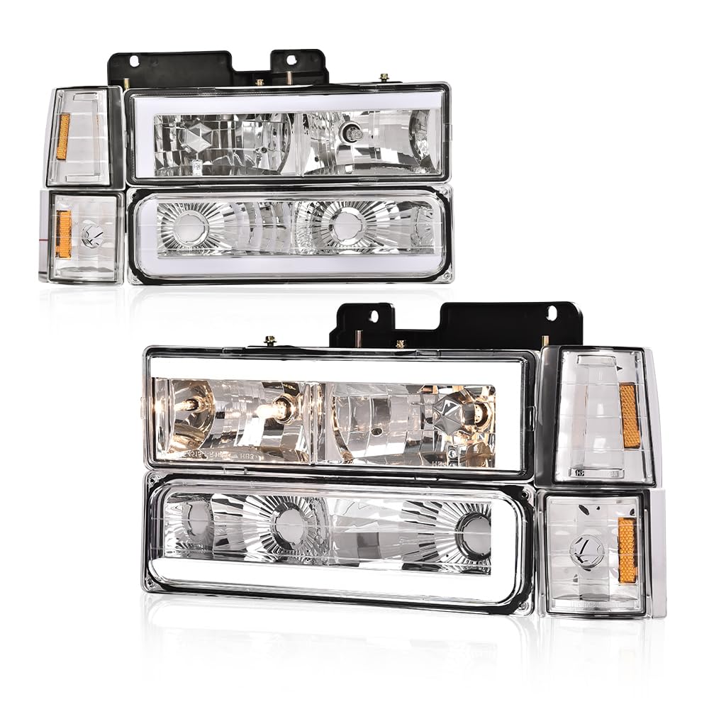 GRAND ORANGE LED DRL Headlight Assembly Compatible with GMC C1500 K1500 Yukon 94-99/Fit GMC C1500 C2500 K1500 K2500 Suburban 94-