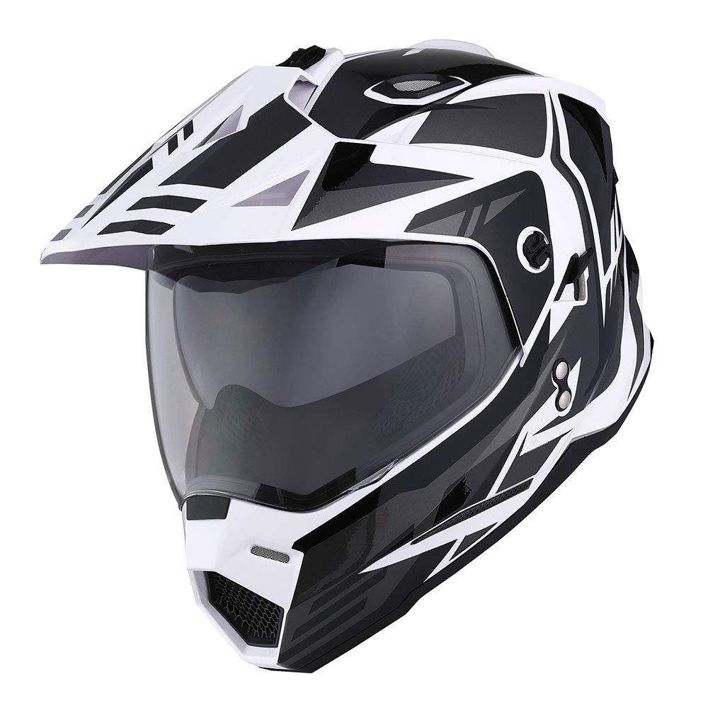 1Storm Dual Sport Motorcycle Motocross Off Road Full Face Helmet Dual Visor Storm Force Black, Size Xl