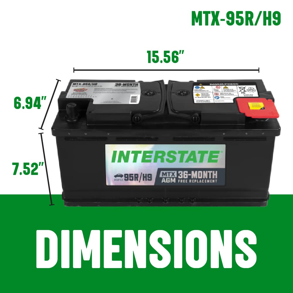 Interstate Batteries 12V Automotive Battery 100Ah AGM SLI MTX-95R/H9 for Cars, SUVs, Trucks - 950CCA, Group Size H9