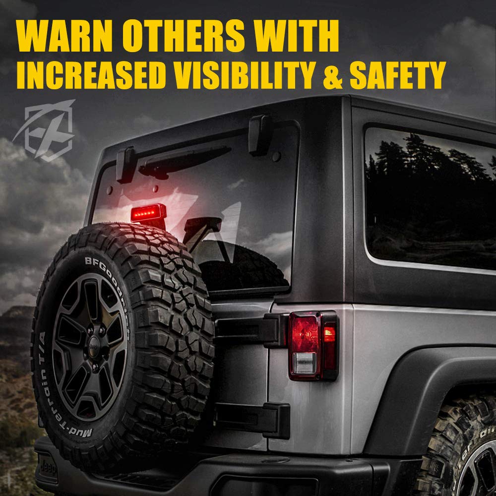 Xprite Led Third Brake Lights W/Clear Lens High Mount Stop Tail Light Compatible With 2007-2018 Jeep Wrangler Jk