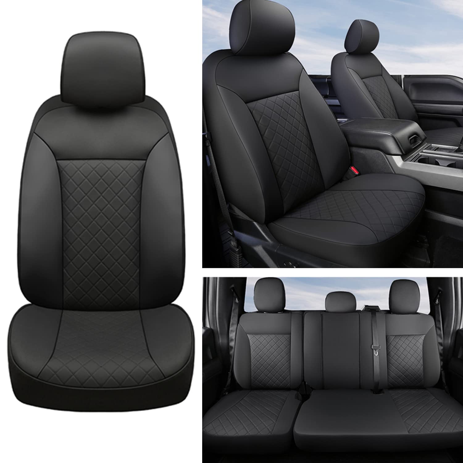 GIANT PANDA Full Set Car Seat Covers Customized Fit 2009-2025 Ford F150 and 2017-2025 F250 F350 F450 Super Crew/Crew Cab Pickup 