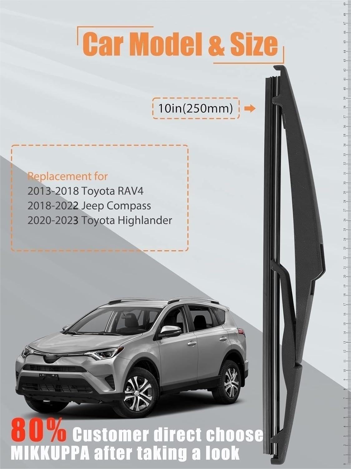 MIKKUPPA Rear Windshield Wiper Blade Replacement for Toyota RAV4 2013-2018, Highlander 2020-2022, Jeep Compass 2018-2021 - Back
