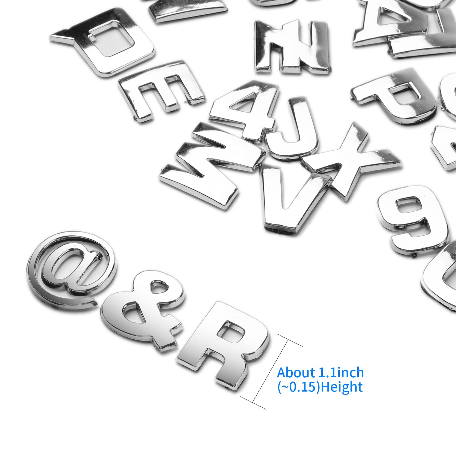 Lamoutor 43Pcs Chrome Car Emblem Letters Sticker Set - Plastic, A-silver, DIY Badge Decals, Model: Lamoutor-emblem letters