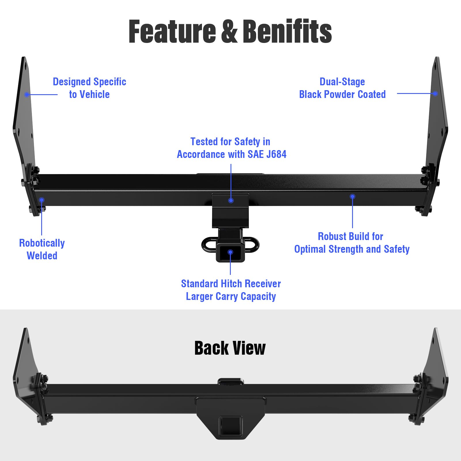 APS 2-Inch Class 3 Rear Trailer Hitch Receiver for Toyota RAV4 2019-2024, Heavy Duty Carbon Steel, Black, Model HT-R30416