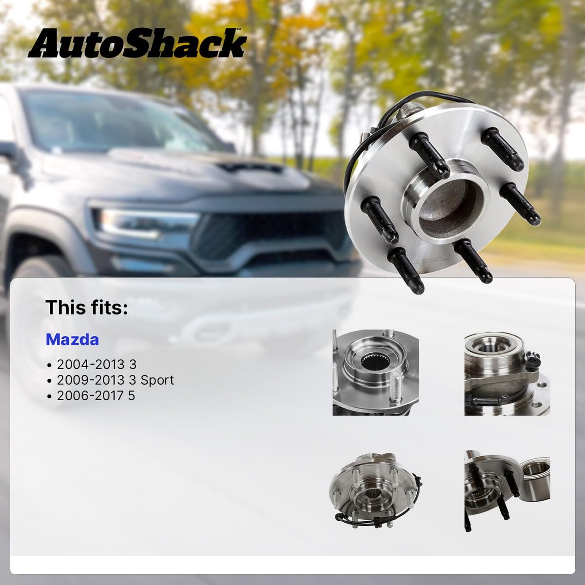 Autoshack Rear Wheel Hub Bearing Pair Of 2 Driver And Passenger Side Replacement For 2004-2012 2013 Mazda 3 2009-2013 Mazda 3 Sport 2006-2010 2012-2017 Mazda 5 2.0L 2.3L 2.5L Fwd 5-Lug Hb612349Pr
