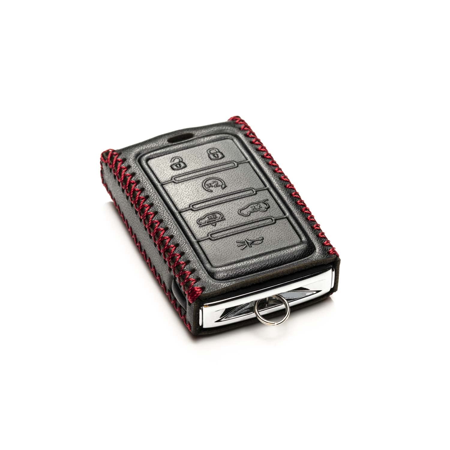 Vitodeco Genuine Leather 6-Button Smart Key Fob Case for Jeep Wagoneer, Grand Wagoneer, Grand Cherokee 2023 - Black/Red