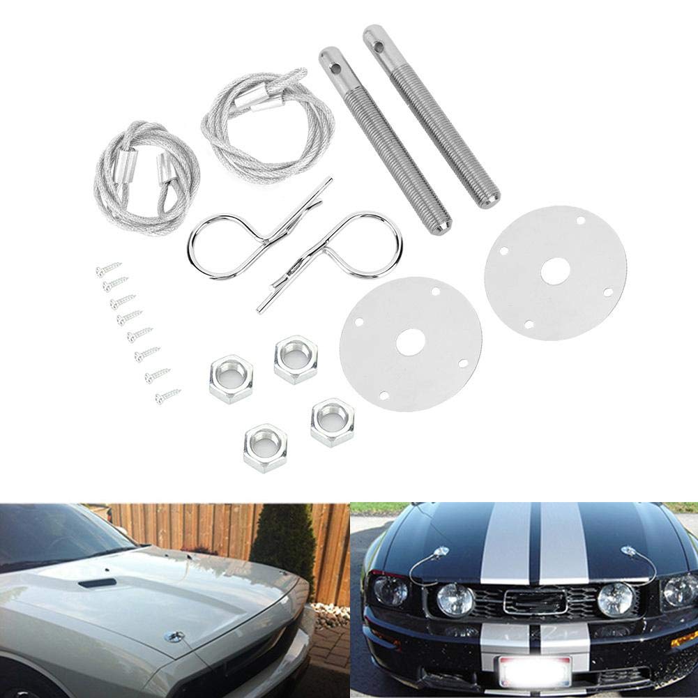 Qiilu Hood Pins For Truck, Engine Hood Pin Plate Bonnet Lock Clip Kit Car Modified Accessory
