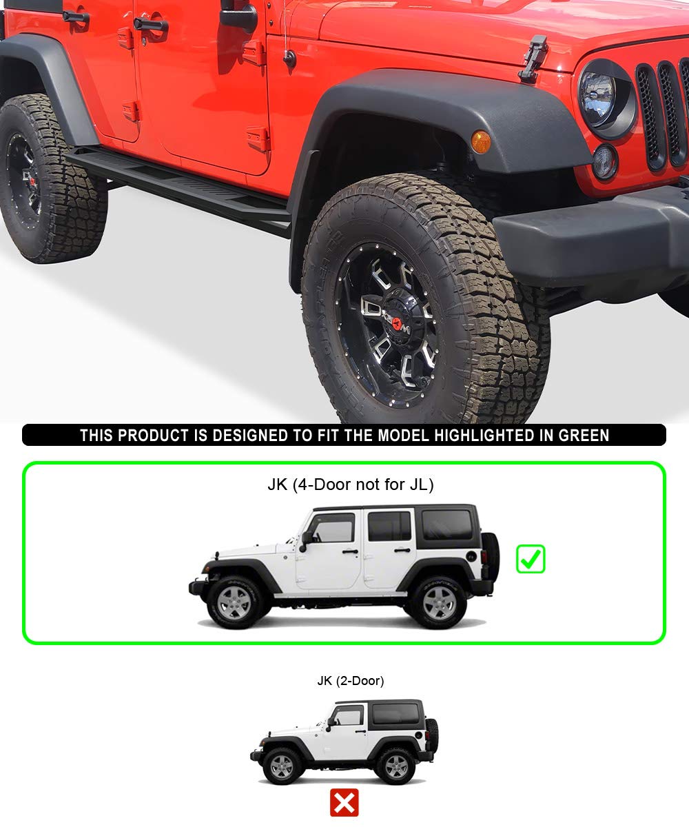 APS Off-Road Stainless Steel Side Steps for Jeep Wrangler JK 2007-2018, Black, iArmor Style, Model JP-AMS7310SB