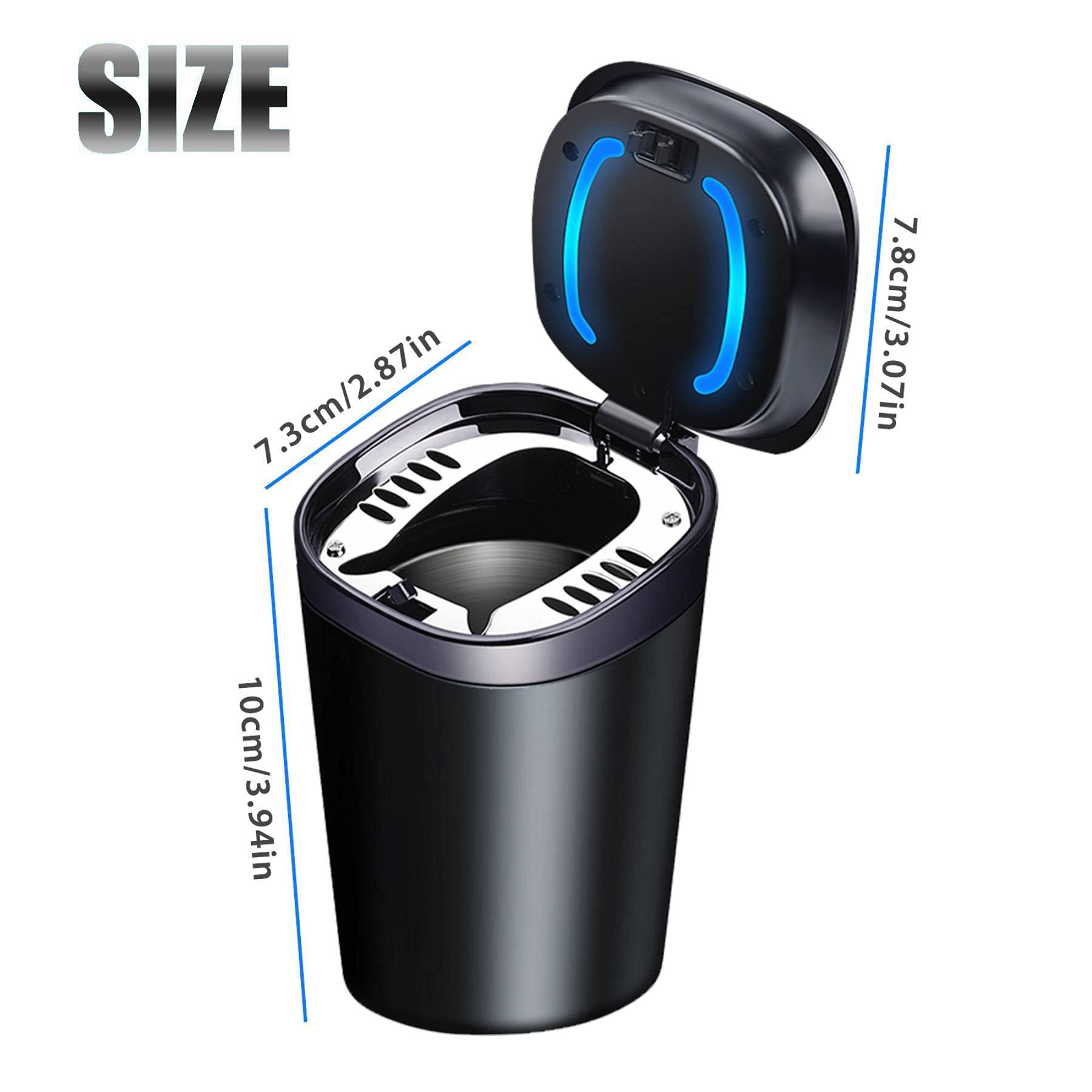 Car Ashtray With Lid Smell Proof, Smokeless Ashtray, Mini Car Trash Can, Detachable Stainless Steel Ash Tray With Lid And Led Bl