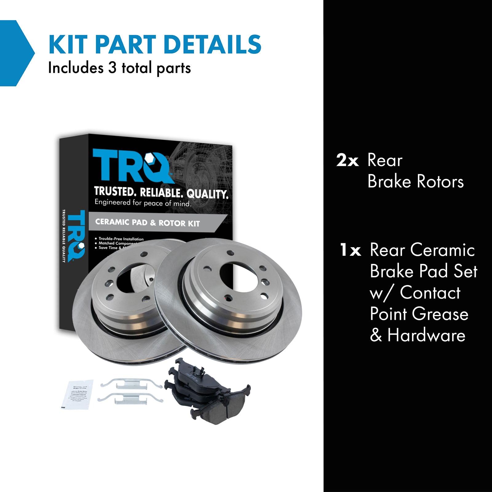 TRQ Rear Brake Pad & Rotor Kit Brake Pads Brake Rotor Ceramic Compatible with 2001-2003 BMW 525i 1997-2000 528i 530i 1997-2003 5