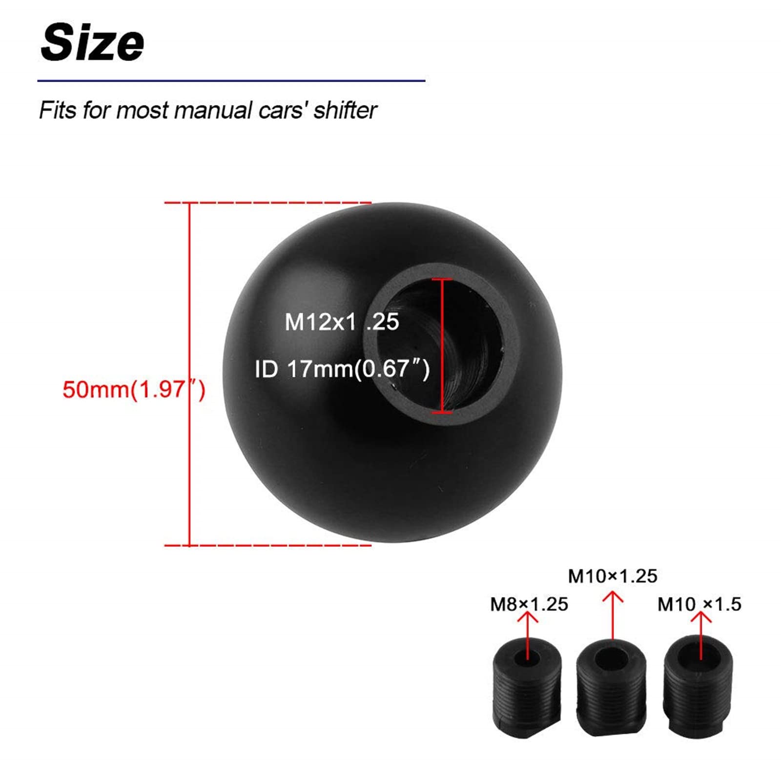 Ryanstar Shift Knob Adapter Kit Universal Car Gear Shifter Lever Round Ball Shape Black