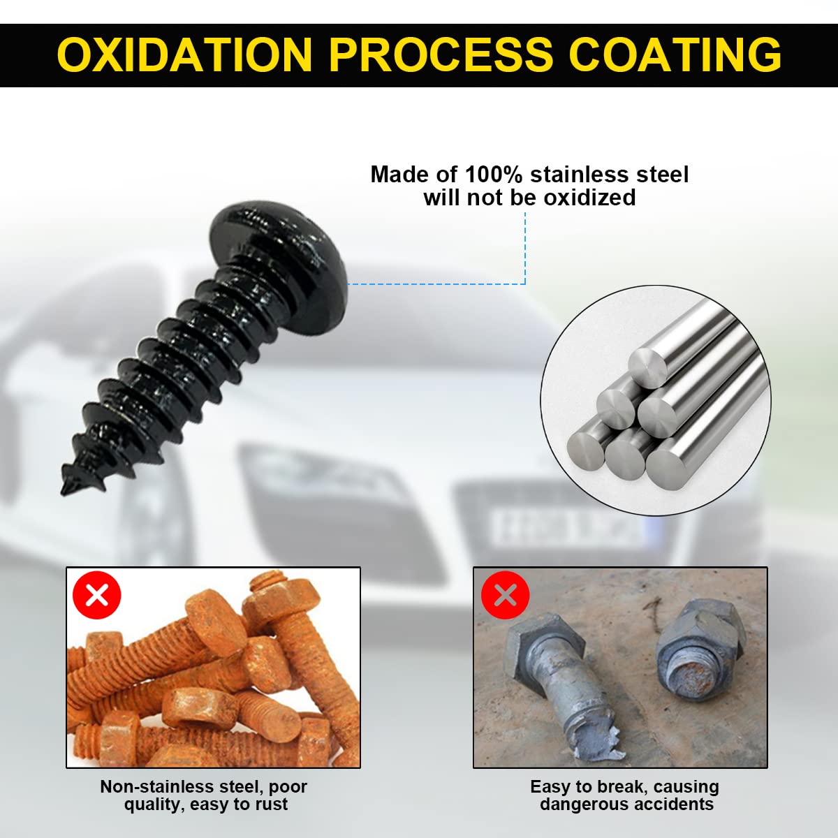 Black Anti Theft License Plate Screws, Stainless Steel Car Tag Plate Mounting Hardware, Auto Fasteners For Locking License Plate