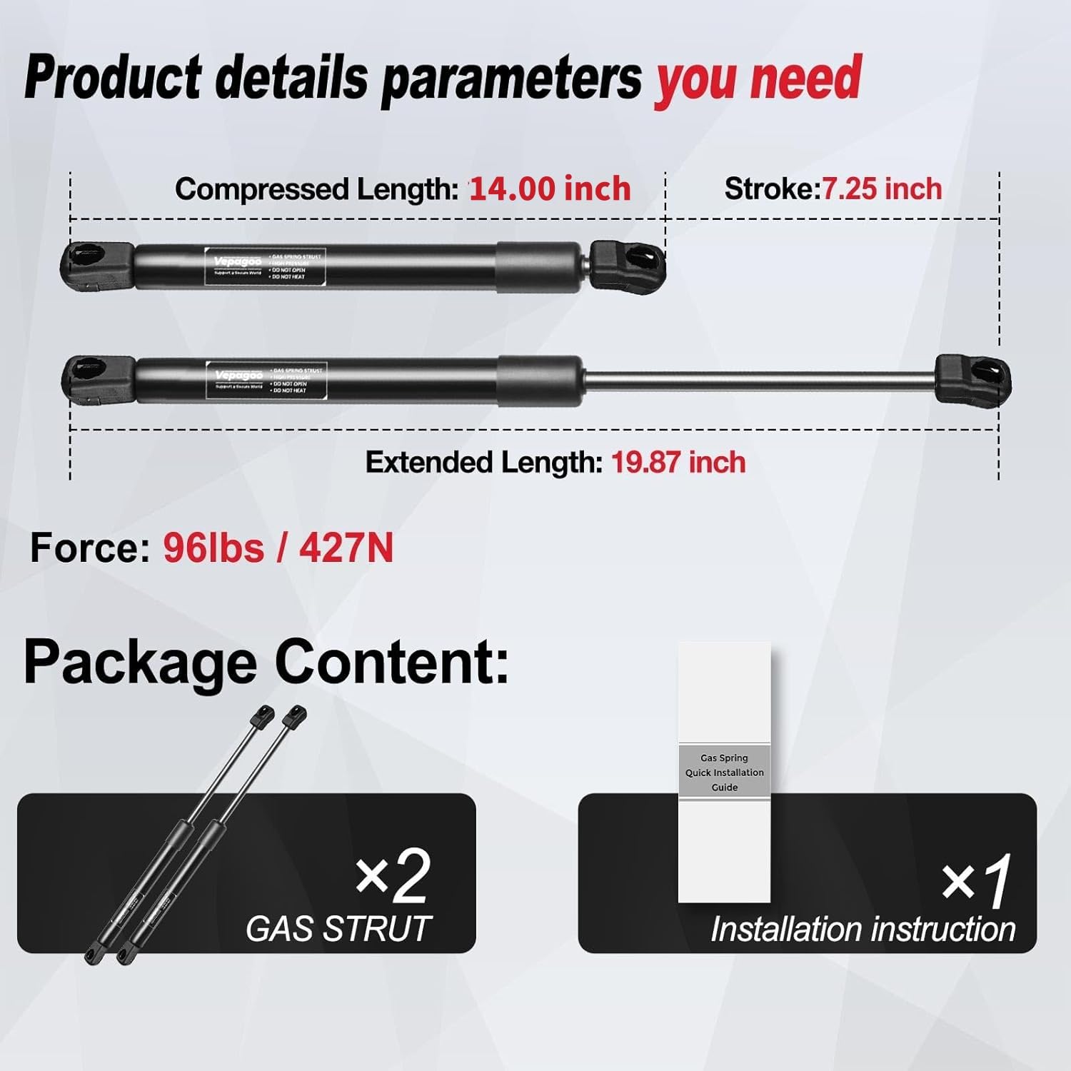 Vepagoo 6799 Rear Hatch Liftgate Tailgate Struts 2013-2017 Hyundai Elantra Gt, Gl Gas Shock Lift Supports Spring, Trunk Hatchbac