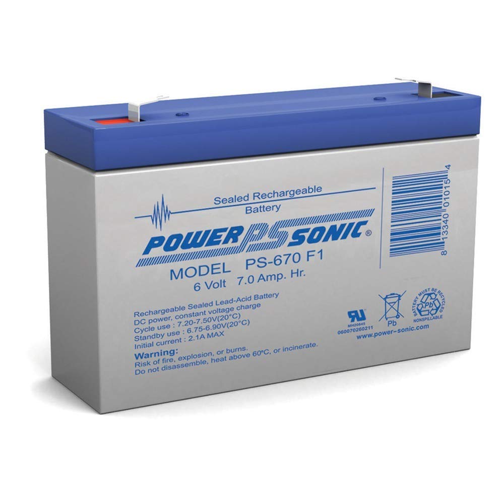 Power-Sonic Rechargeable Sealed Lead Acid Battery Ps-670 6V 7.0 Ah @ 20-Hr. 6V 6.3 Ah @ 10-Hr, Gray