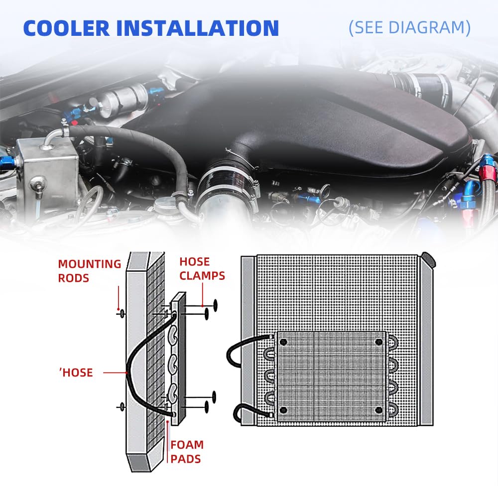 Bartoo Universal 5/16'' Transmission Oil Cooler Kit, Aluminium Alloy 4 Pass Tube And Fin Oil Cooler Kit(Black)