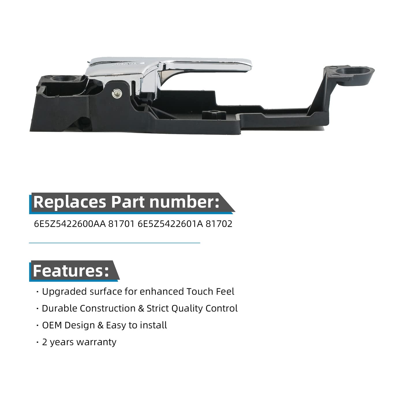 Deal Auto Electric Parts New 2Pcs Front Passenger+Driver Black Base Chrome Lever Interior Door Handle Replacement Kit Compatible With 06-12 Fusion 06-11 Milan 06 Zephyr 07-12 Mkz