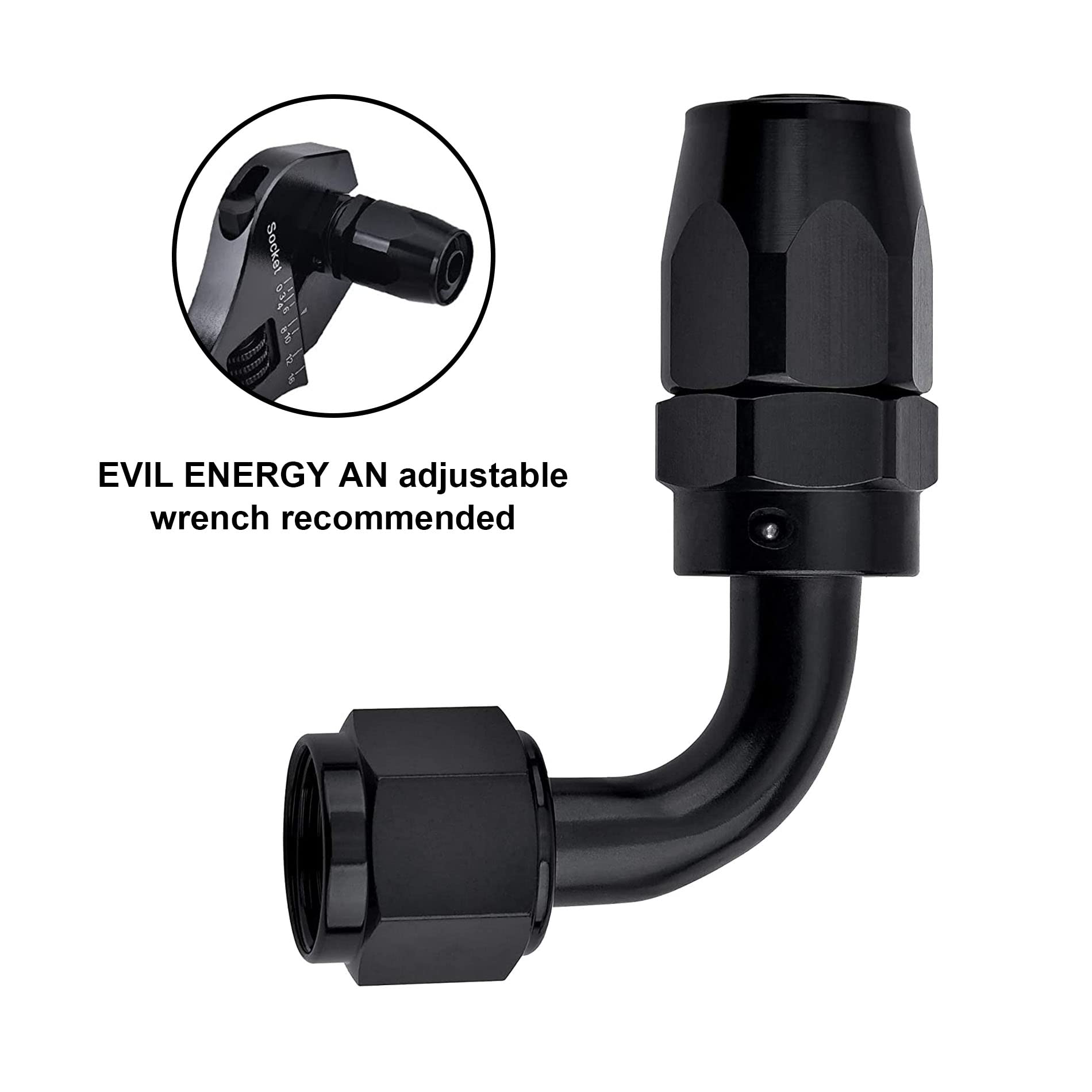 Evil Energy 4An Hose End Fitting 90 Degree Swivel For Cpe Braided Hose Black