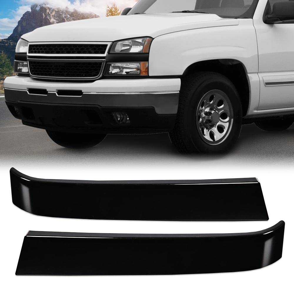 PIT66 Grille Trims Set for 2003-2007 Chevy Silverado, Black Plastic, LH RH Driver & Passenger Side, 2 Pcs