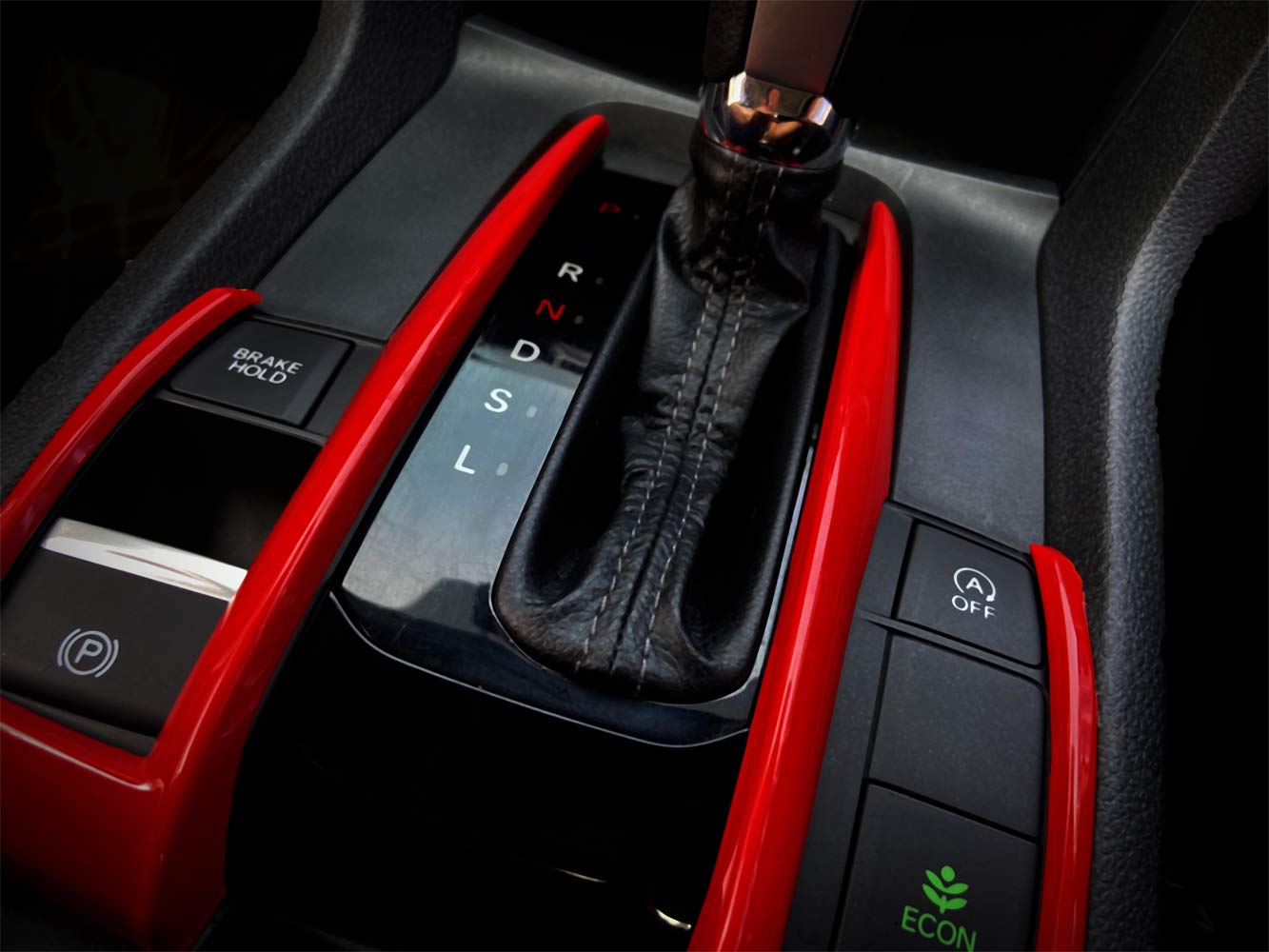 Gzxinwei 2Pcs Abs Red Interior Gear Shift Panel Frame Cover Decals Trim For Honda 10Th Gen Civic 2016 2017 2018 2019 2020 2021