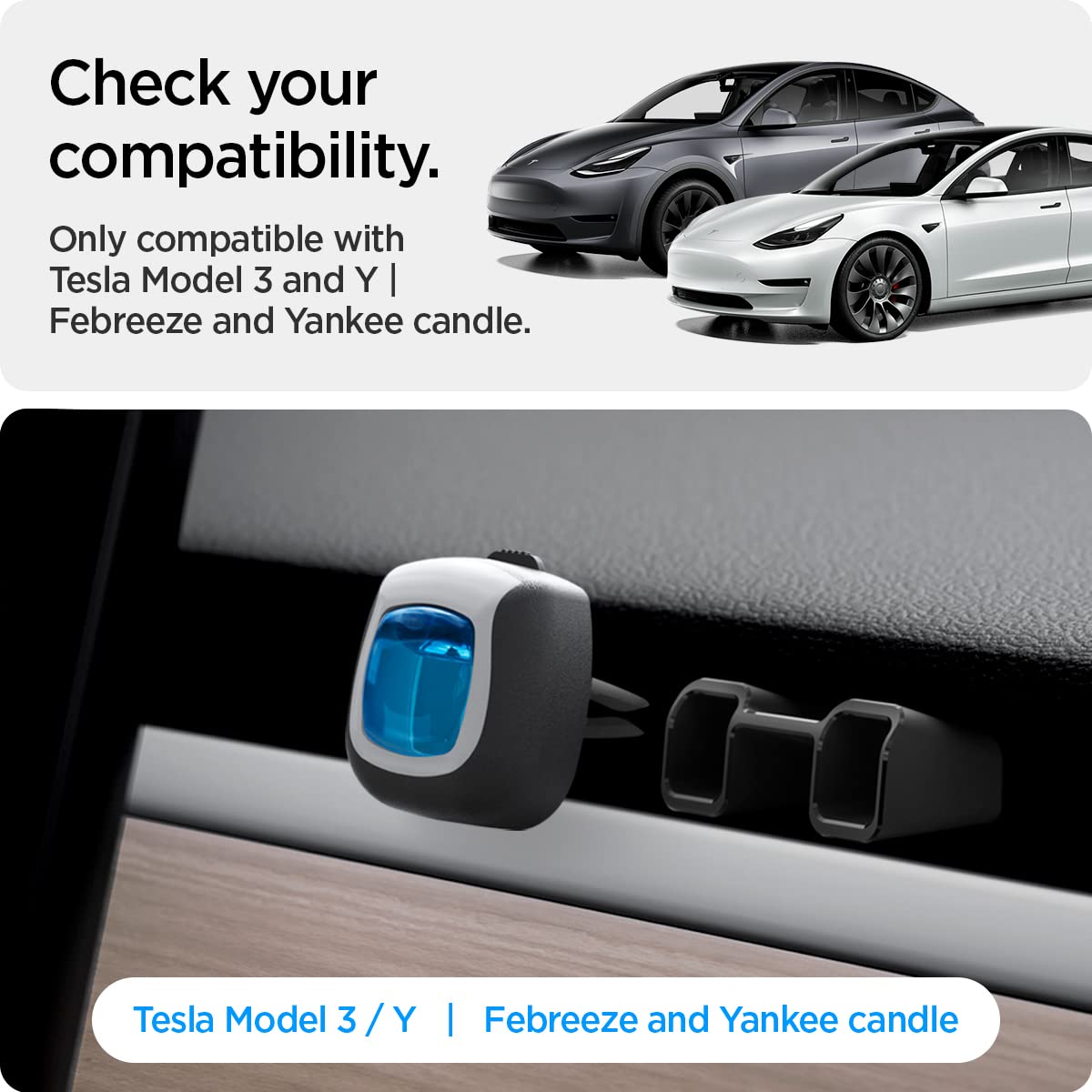 Spigen Air Freshener Adapter for Tesla Model 3 & Y 2023-2025 - 2 Pack, Black, Not Compatible with 2025 Refresh Models