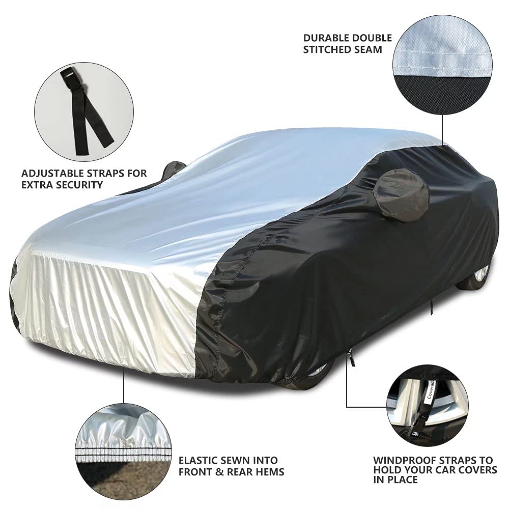 Coverado Car Cover Waterproof All Weather, 210D Lightweight Full Exterior Covers Snow Wind Sun UV Protection, Outdoor Car Covers