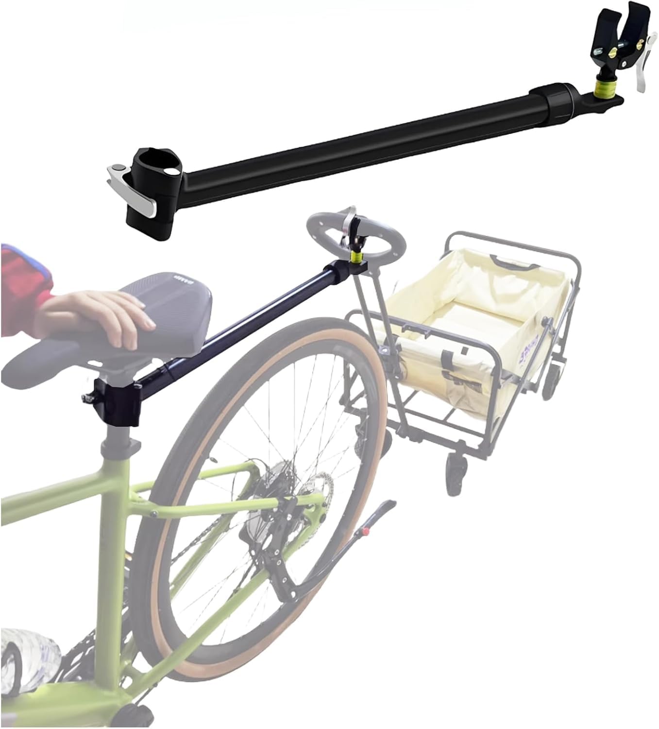 Bike Trailer Connector, Portable Folding Bicycle Trailer with Quick Release Clamps for Rear Carrier and Garden Cart Bicycle Trai