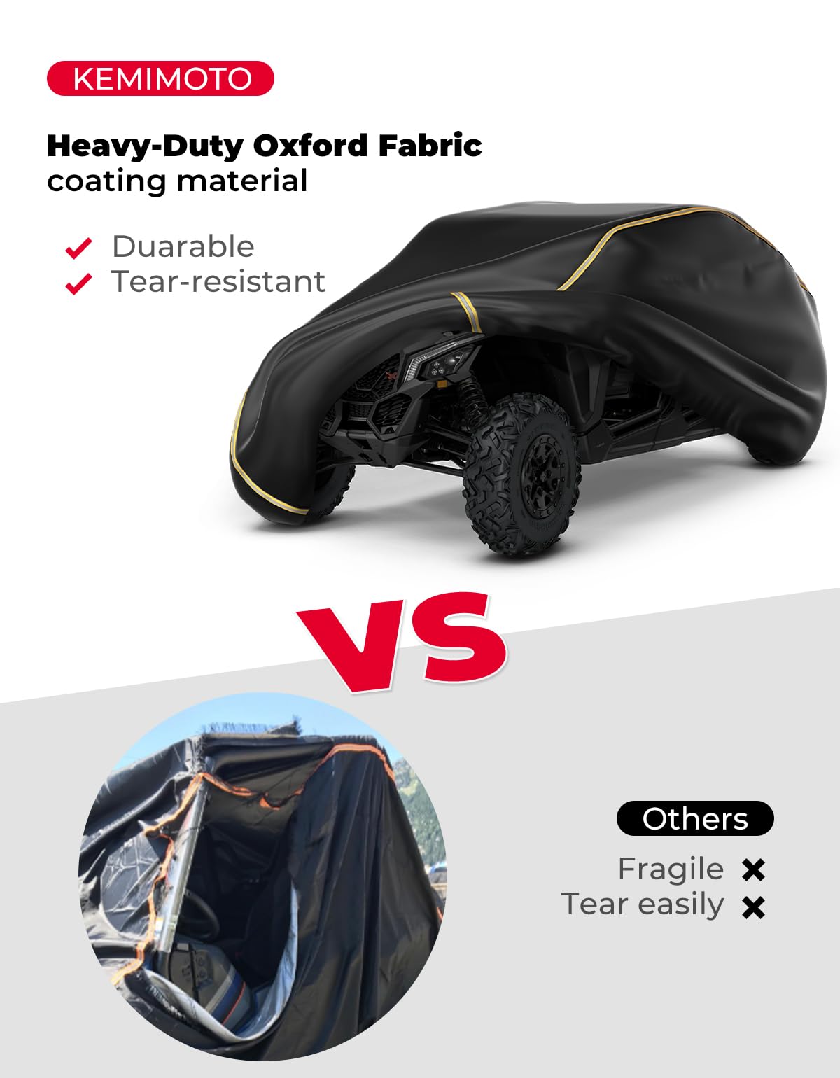 KEMIMOTO UTV Cover for Can-Am Maverick X3 MAX, Waterproof Oxford Cloth, Large 177"×73"×63", Model KMB0111-02602BK-M