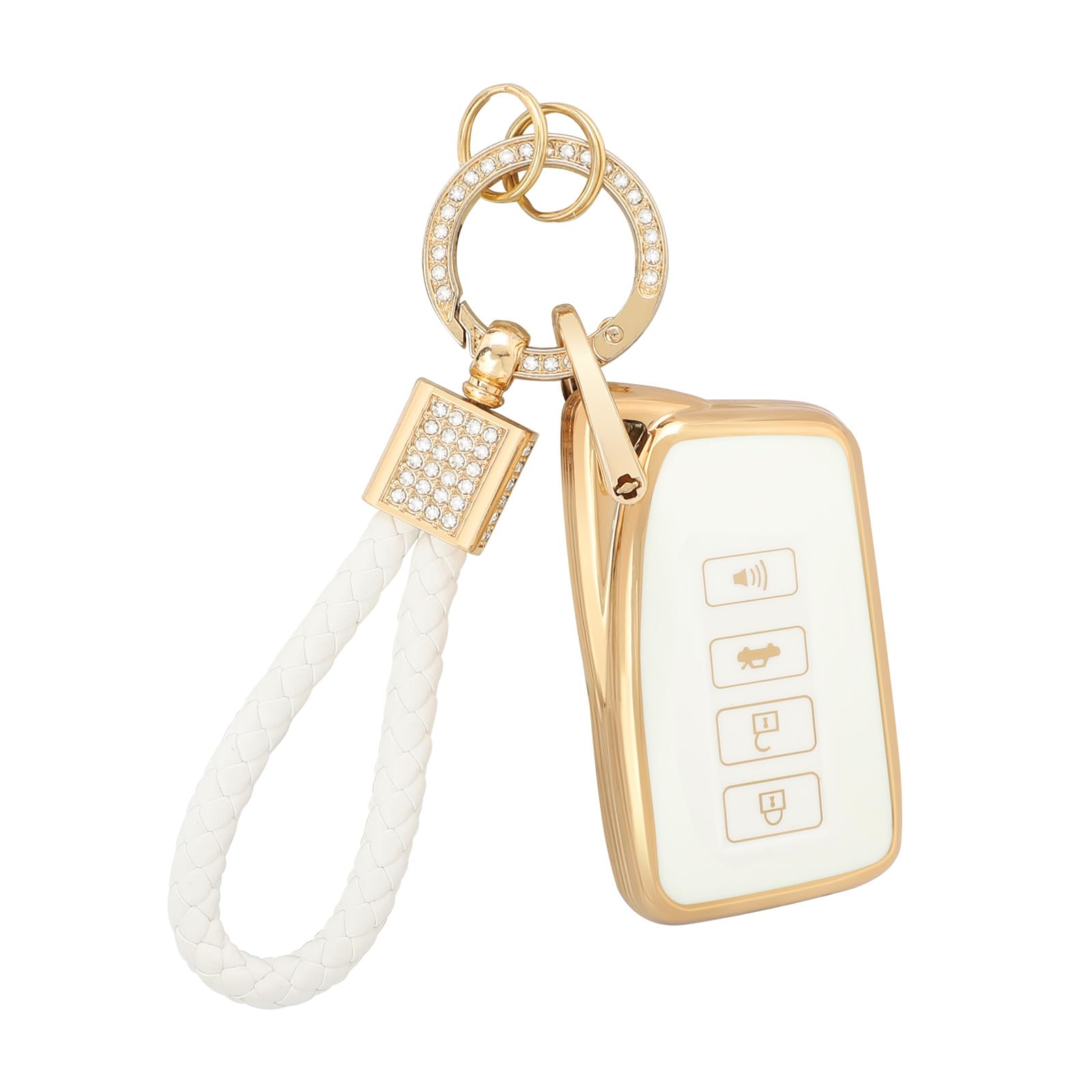 Pifoog For Lexus Key Fob Cover White Gold Soft Tpu 4 Button Car Keys Case Shell Full Protector Bling Keychain For Lexus Nx Rx Gs