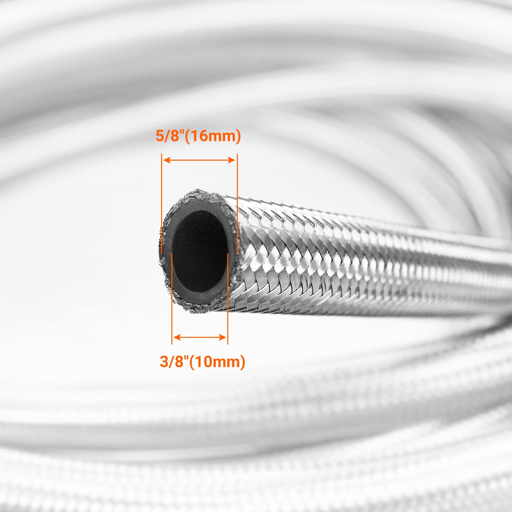 3Ft 6An 3/8'' Fuel Line Stainless Steel Braided Hose W/2Pcs An6 Hose Fitting Kit Blue & Red Universal For Racing Fuel, Gas, Cool