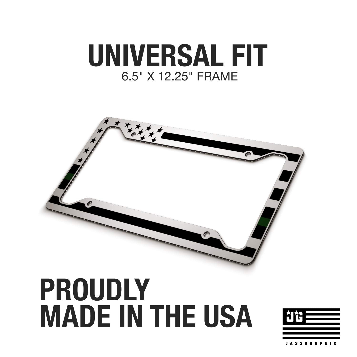 Jass Graphix American Flag License Plate Frame - Thin Green Line- Car Tag Frame -Green On White Military Border Patrol Park Rangers Game Warden