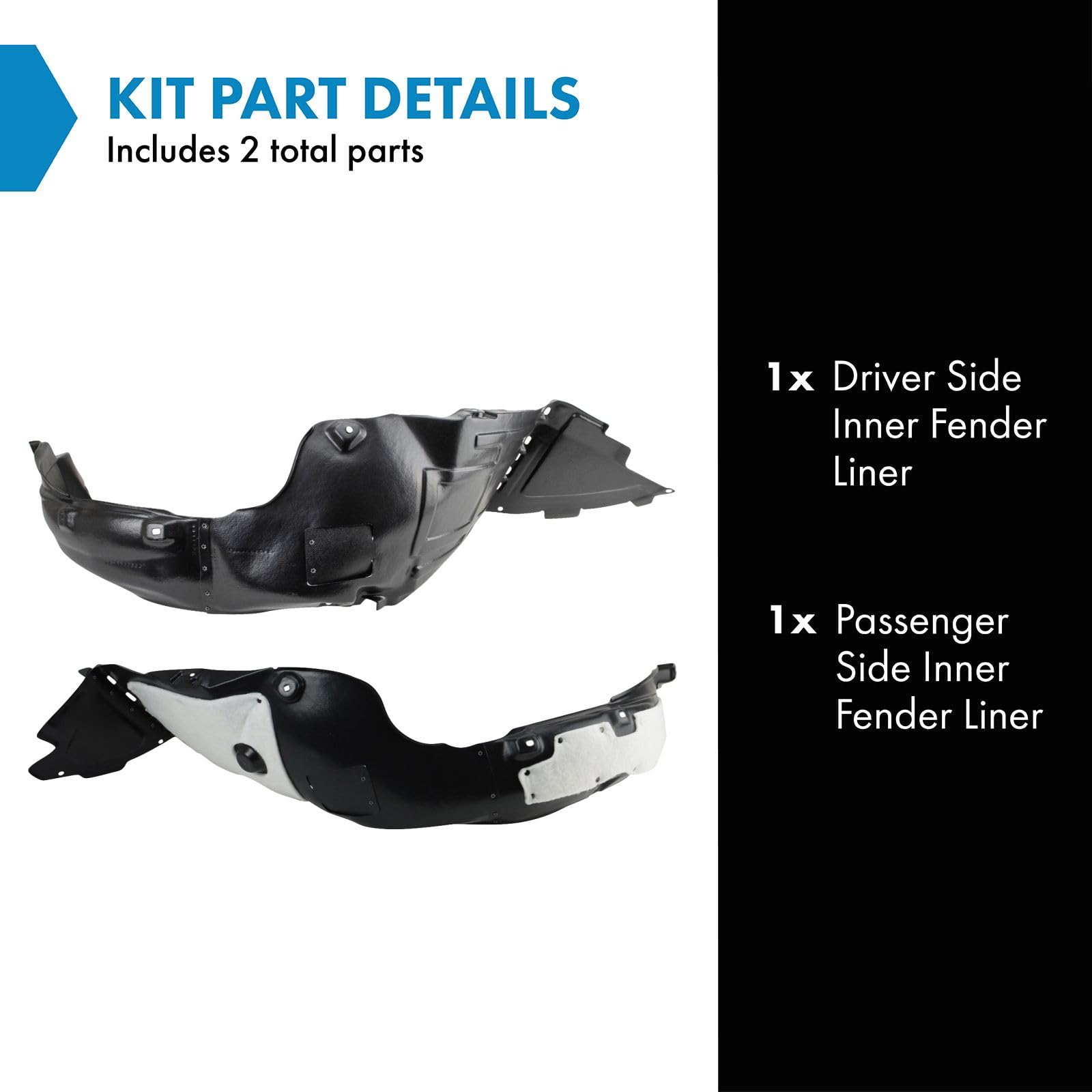 Trq Inner Fender Liner Set Compatible With 2014 Hyundai Sonata Hy1248135 Hy1249127