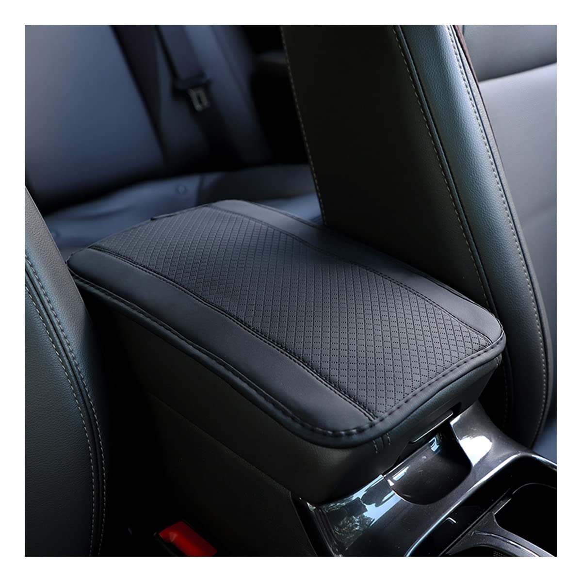 Ziciner Leather Car Center Console Cushion Pad, Auto Waterproof Armrest Seat Box Protector, Automotive Interior Decor Accessories Protection Universal For Most Vehicles, Suv, Truck (Black-A)