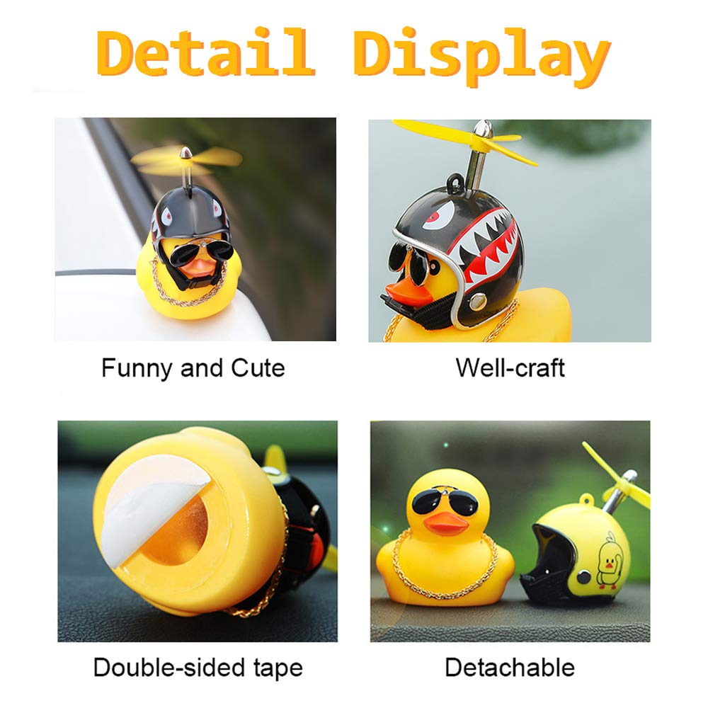 wonuu Rubber Duck Car Ornaments Yellow Duck Car Dashboard Decorations with Propeller Helmet (2Pack-Shark&Duck)